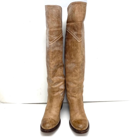 FRYE Jane Western Riding Knees High Boot in Beige Taupe Burnished Antique Size 7 - Picture 4 of 16
